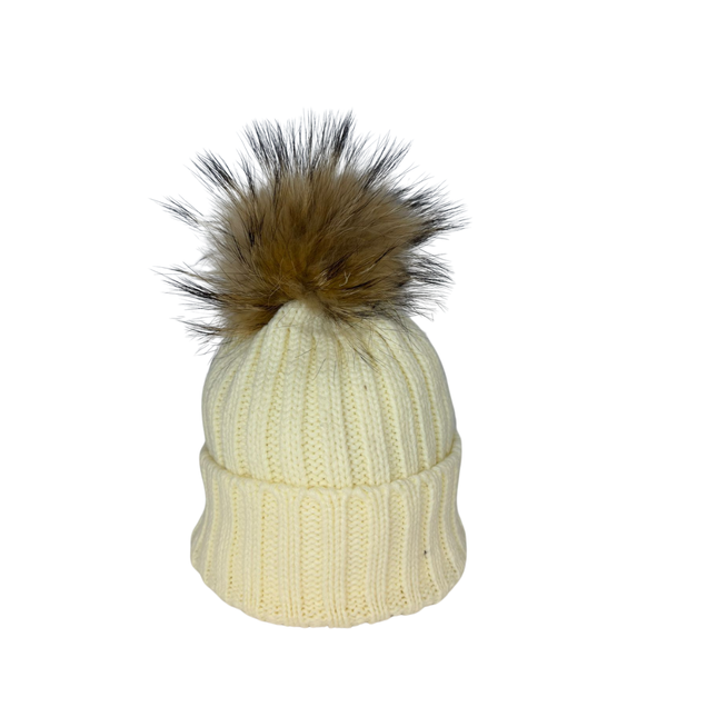 Concept Real Fur Pom Pom Hat Multi Colours
