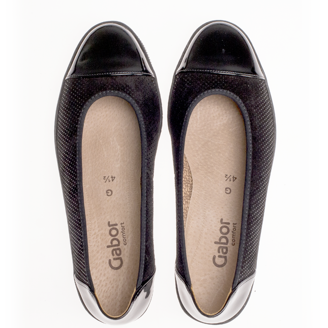Gabor Women’s 06.402.87 Petunia Black Patent & Suede Wedge Pump – Comfort Slip-On Shoe