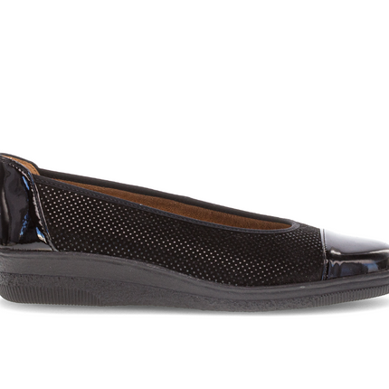 Gabor Women’s 06.402.87 Petunia Black Patent & Suede Wedge Pump – Comfort Slip-On Shoe