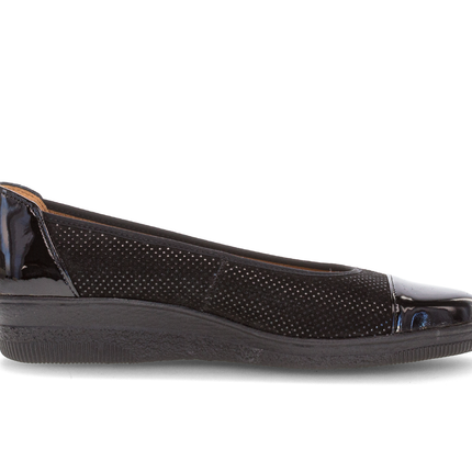 Gabor Women’s 06.402.87 Petunia Black Patent & Suede Wedge Pump – Comfort Slip-On Shoe