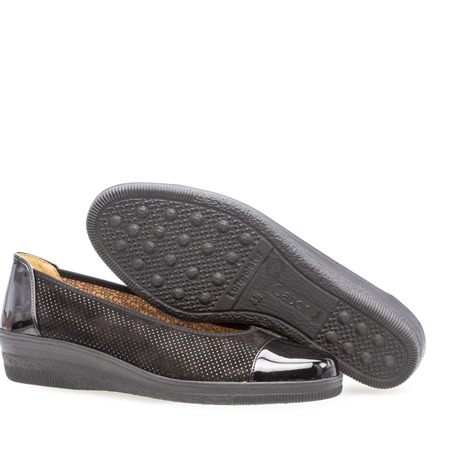 Gabor Women’s 06.402.87 Petunia Black Patent & Suede Wedge Pump – Comfort Slip-On Shoe
