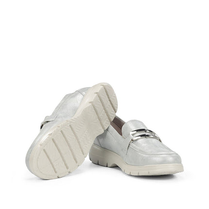 Fluchos F2201 Laguna Argento Women’s Leather Moccasins – Lightweight “Light” Technology, EVA Sole, 4 cm Heel – Summer 2026 (Silver)