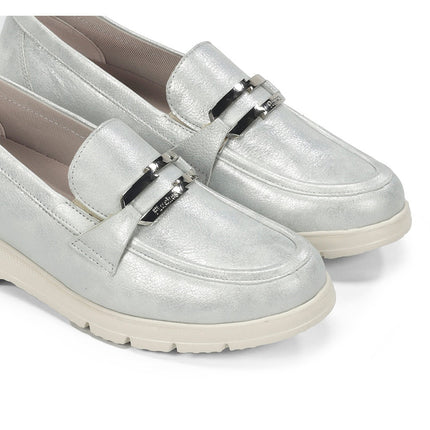 Fluchos F2201 Laguna Argento Women’s Leather Moccasins – Lightweight “Light” Technology, EVA Sole, 4 cm Heel – Summer 2026 (Silver)