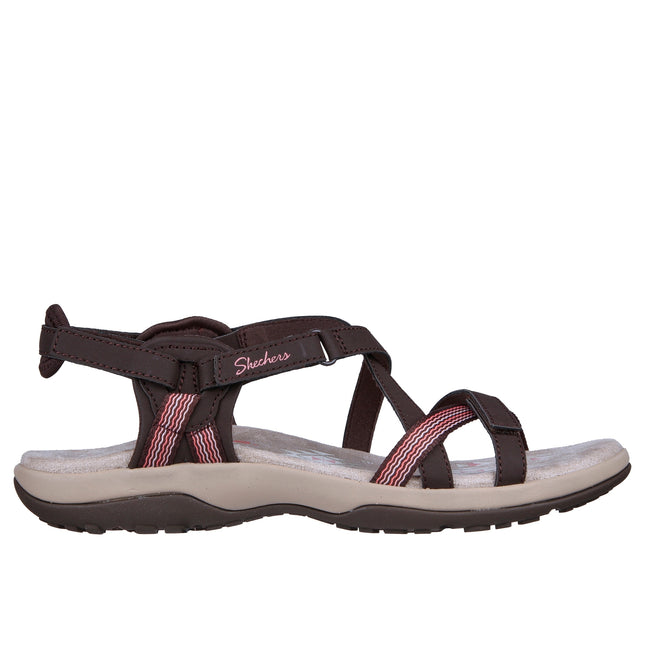 Skechers 163115 — REGGAE SLIM - SUN ARRAY Strappy Adjustable Slingback W/ Memory Foam CHOC Brown Ladies Sandals