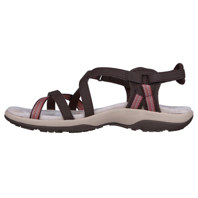 Skechers 163115 — REGGAE SLIM - SUN ARRAY Strappy Adjustable Slingback W/ Memory Foam CHOC Brown Ladies Sandals