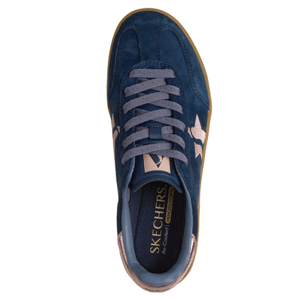 Skechers 185430 — ACADEMY HI - ELEVATED ESSENCE Suede Overlay Embroidered Star Lace-Up W/Air-Cooled Mf NVPK Blue Ladies Double Soled Trainers