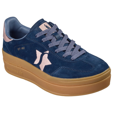 Skechers 185430 — ACADEMY HI - ELEVATED ESSENCE Suede Overlay Embroidered Star Lace-Up W/Air-Cooled Mf NVPK Blue Ladies Double Soled Trainers