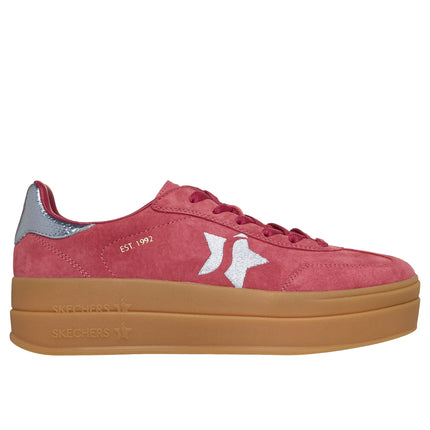 Skechers 185430 — ACADEMY HI - ELEVATED ESSENCE Suede Overlay Embroidered Star Lace-Up W/Air-Cooled Mf RDBL Red Ladies High Soled Trainers