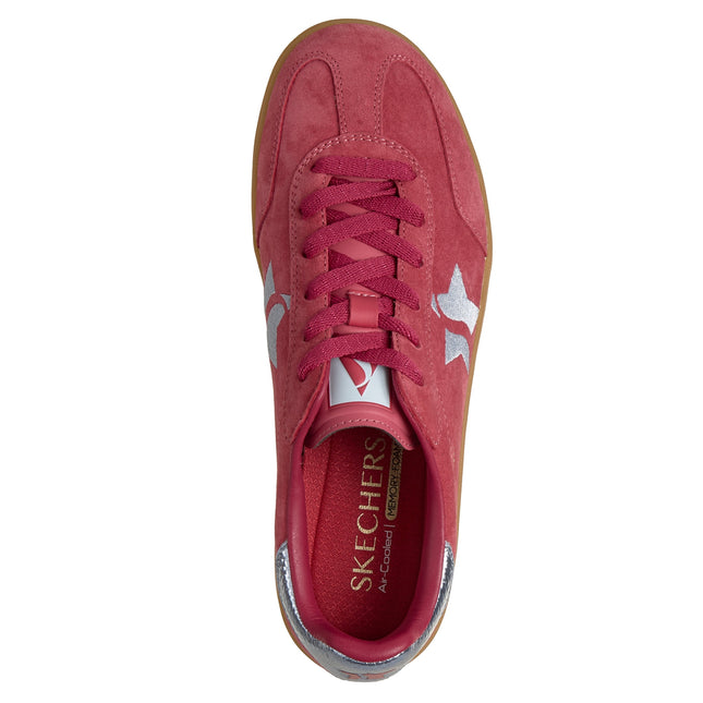 Skechers 185430 — ACADEMY HI - ELEVATED ESSENCE Suede Overlay Embroidered Star Lace-Up W/Air-Cooled Mf RDBL Red Ladies High Soled Trainers