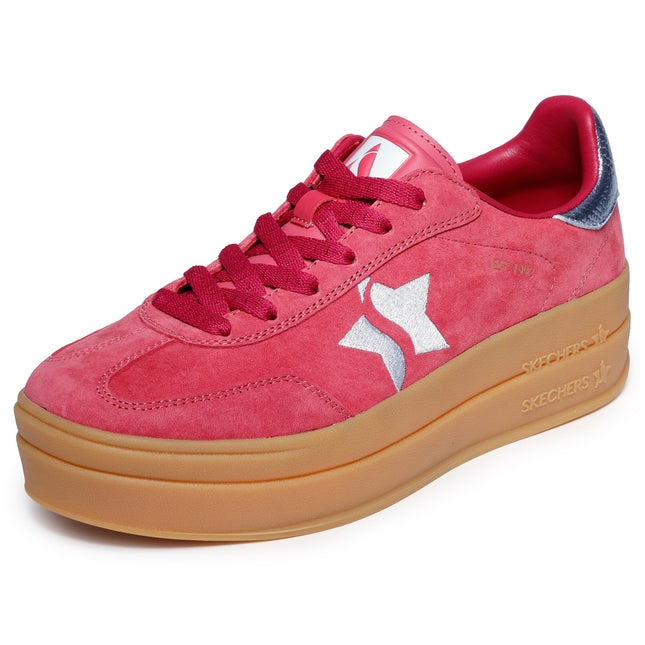 Skechers 185430 — ACADEMY HI - ELEVATED ESSENCE Suede Overlay Embroidered Star Lace-Up W/Air-Cooled Mf RDBL Red Ladies High Soled Trainers