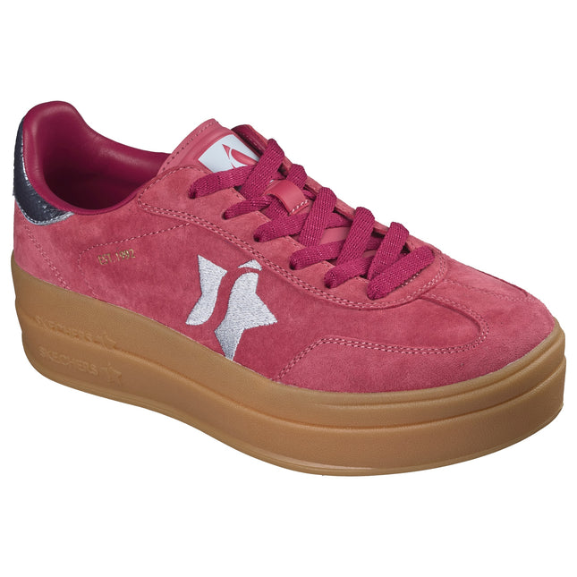 Skechers 185430 — ACADEMY HI - ELEVATED ESSENCE Suede Overlay Embroidered Star Lace-Up W/Air-Cooled Mf RDBL Red Ladies High Soled Trainers