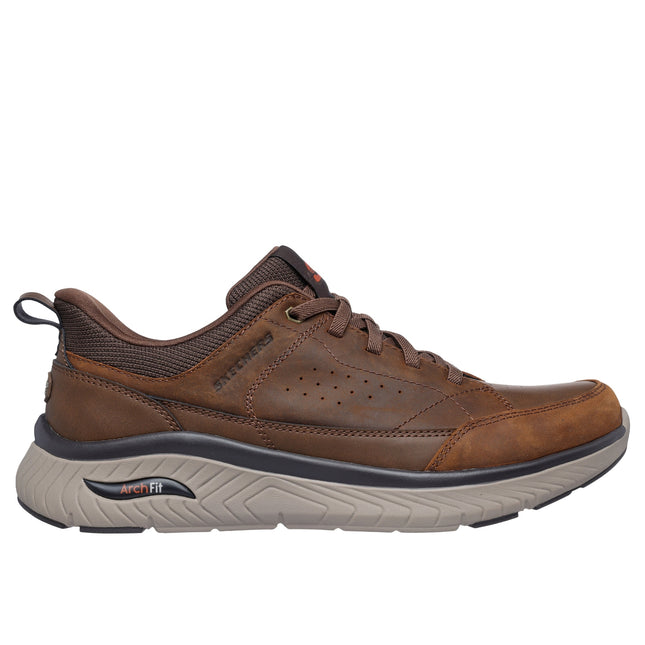 Skechers 205656 — ARCH FIT CROSSER - FELIX CDB Brown Leather Bungee Lace Slip-Ins W/ Heel Pull Tab Mens Shoes