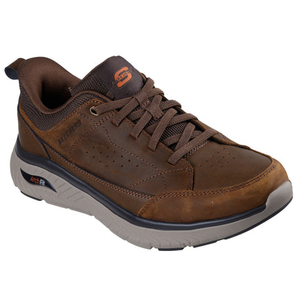 Skechers 205656 — ARCH FIT CROSSER - FELIX CDB Brown Leather Bungee Lace Slip-Ins W/ Heel Pull Tab Mens Shoes