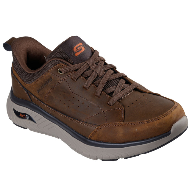 Skechers 205656 — ARCH FIT CROSSER - FELIX CDB Brown Leather Bungee Lace Slip-Ins W/ Heel Pull Tab Mens Shoes