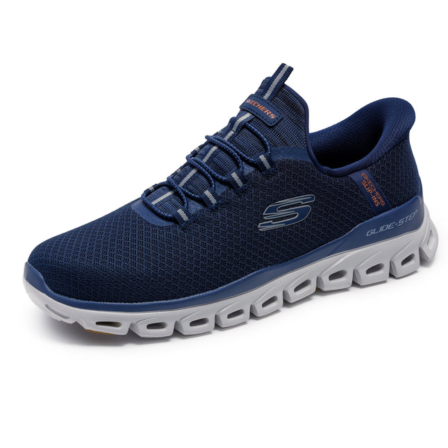 Skechers 233010 — SKECHERS SLIP-INS: GLIDE-STEP - NOXUS NVY Blue Slip-Ins Glide-Step Diamond Mesh Round Stretch Lace Slip On