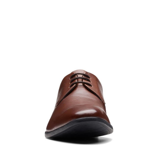 Clarks Boswyn Lace Dark Tan Leather - Standard Width