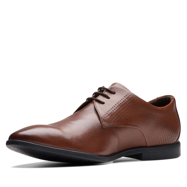 Clarks Boswyn Lace Dark Tan Leather - Standard Width