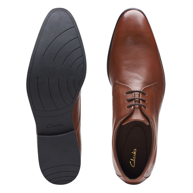 Clarks Boswyn Lace Dark Tan Leather - Standard Width