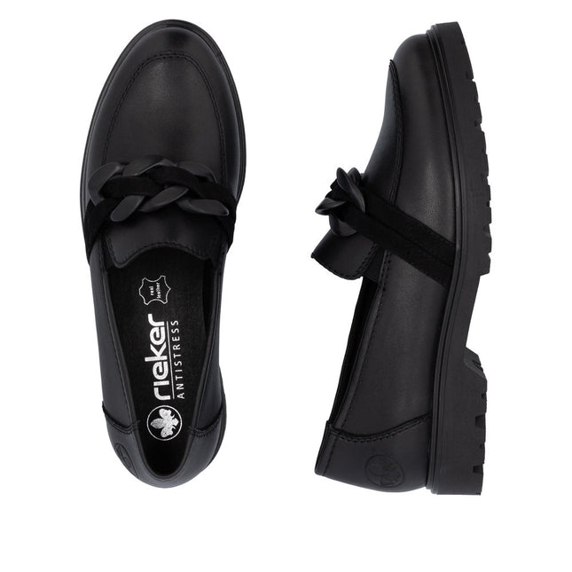 Rieker 45566-00 Black Leather Womens Loafer