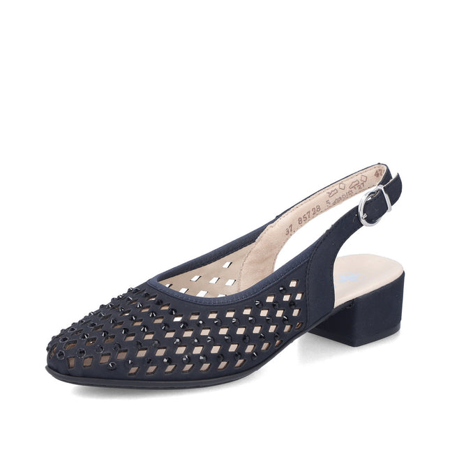 Rieker 47074-14 Blue Ladies Low Heeled Sling Back Closed Toe Sandals