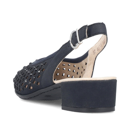 Rieker 47074-14 Blue Ladies Low Heeled Sling Back Closed Toe Sandals