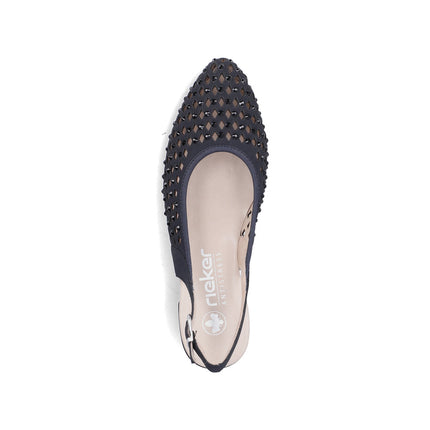 Rieker 47074-14 Blue Ladies Low Heeled Sling Back Closed Toe Sandals