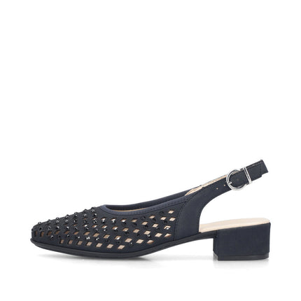 Rieker 47074-14 Blue Ladies Low Heeled Sling Back Closed Toe Sandals