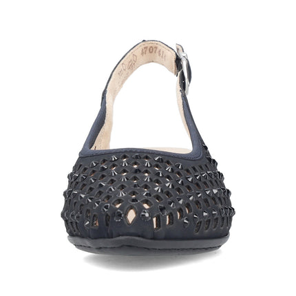 Rieker 47074-14 Blue Ladies Low Heeled Sling Back Closed Toe Sandals