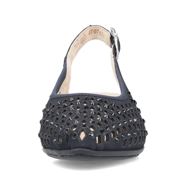 Rieker 47074-14 Blue Ladies Low Heeled Sling Back Closed Toe Sandals
