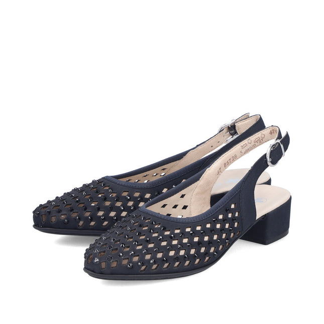 Rieker 47074-14 Blue Ladies Low Heeled Sling Back Closed Toe Sandals