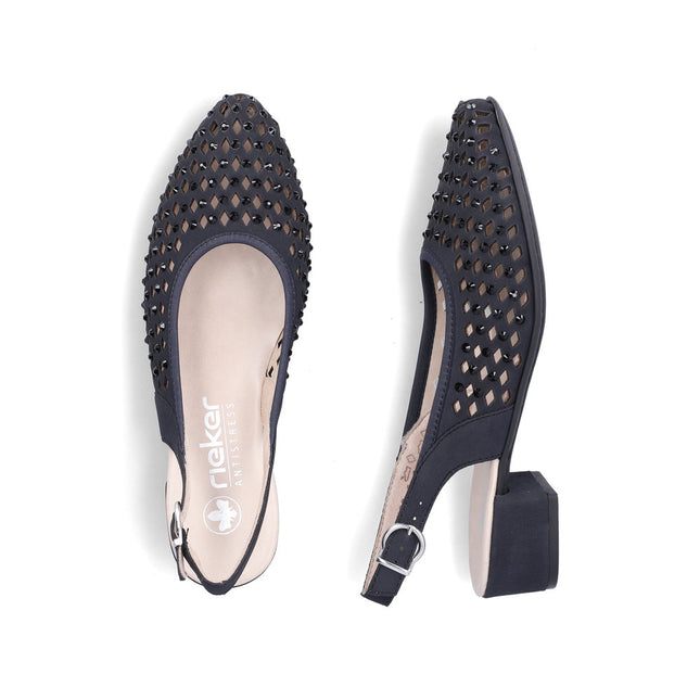 Rieker 47074-14 Blue Ladies Low Heeled Sling Back Closed Toe Sandals