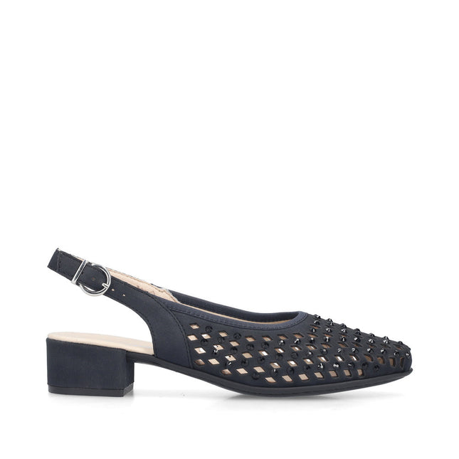 Rieker 47074-14 Blue Ladies Low Heeled Sling Back Closed Toe Sandals