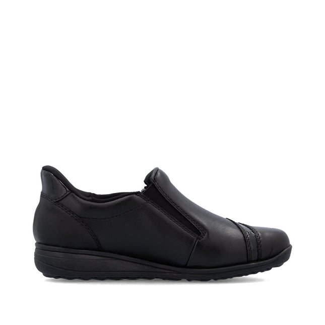 Rieker 47264-00 Black Womens Low Wedge Shoe