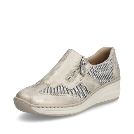 Rieker Women’s 48760-60 Beige Leather Trainers – Comfortable Zip & Lace Casual Sneaker with Removable Insole