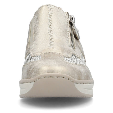 Rieker Women’s 48760-60 Beige Leather Trainers – Comfortable Zip & Lace Casual Sneaker with Removable Insole