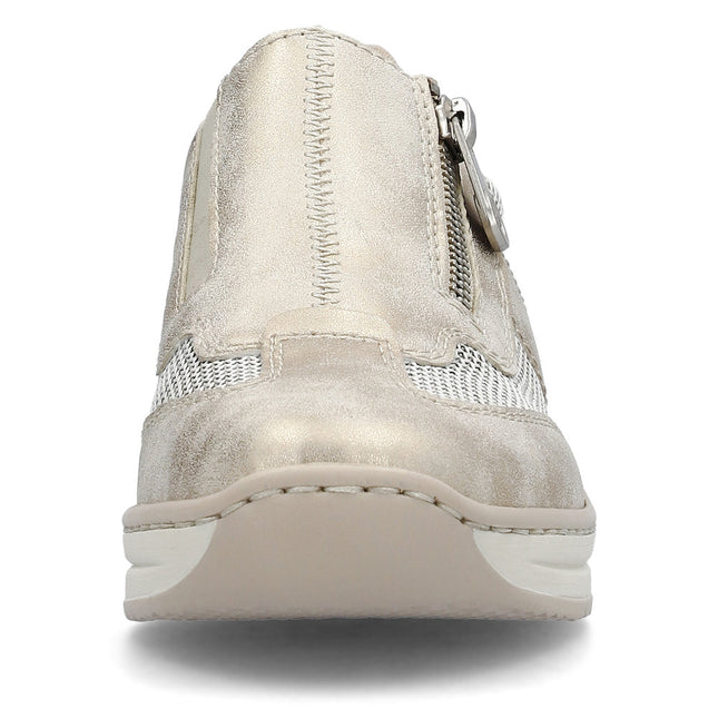 Rieker Women’s 48760-60 Beige Leather Trainers – Comfortable Zip & Lace Casual Sneaker with Removable Insole