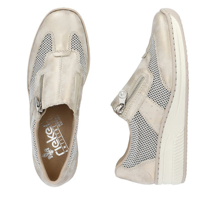 Rieker Women’s 48760-60 Beige Leather Trainers – Comfortable Zip & Lace Casual Sneaker with Removable Insole