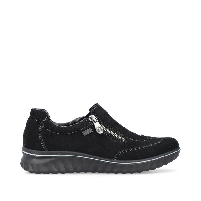 Rieker 59071-00 Black Suede Womens Low Wedge Shoe