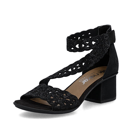 Rieker 64657-00 Black Ladies Smart Heeled Open Toe Sandals