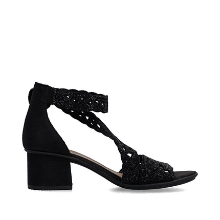 Rieker 64657-00 Black Ladies Smart Heeled Open Toe Sandals