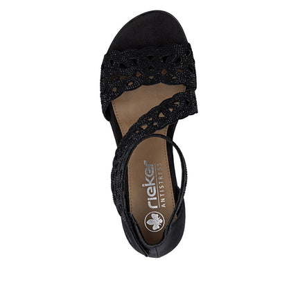 Rieker 64657-00 Black Ladies Smart Heeled Open Toe Sandals