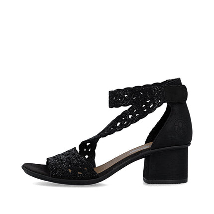 Rieker 64657-00 Black Ladies Smart Heeled Open Toe Sandals