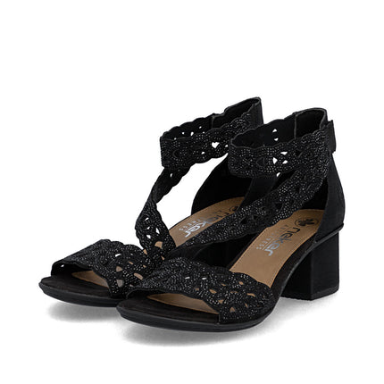 Rieker 64657-00 Black Ladies Smart Heeled Open Toe Sandals