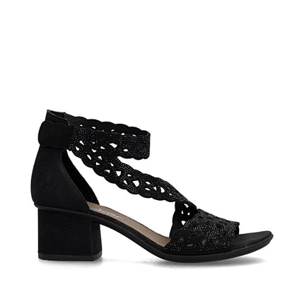 Rieker 64657-00 Black Ladies Smart Heeled Open Toe Sandals