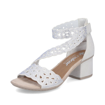 Rieker 64657-80 Silver Ladies Smart Heeled Open Toe Sandals