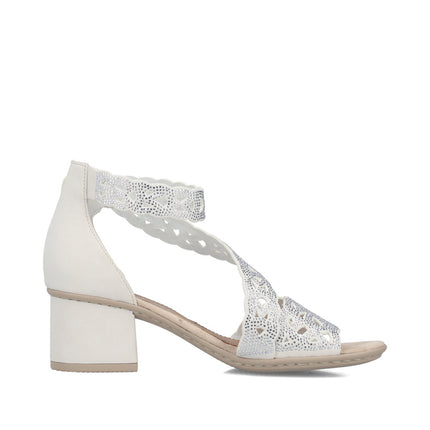 Rieker 64657-80 Silver Ladies Smart Heeled Open Toe Sandals