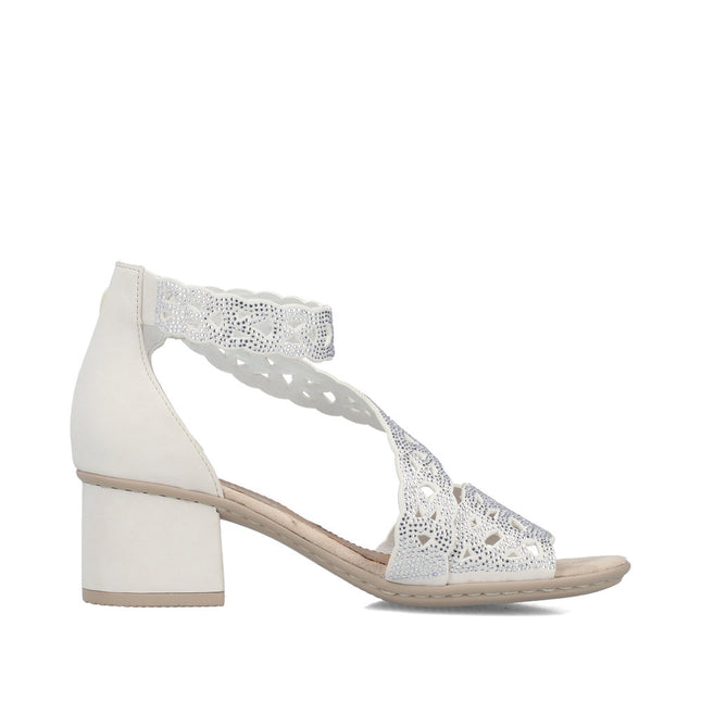 Rieker 64657-80 Silver Ladies Smart Heeled Open Toe Sandals