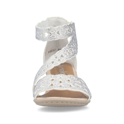 Rieker 64657-80 Silver Ladies Smart Heeled Open Toe Sandals