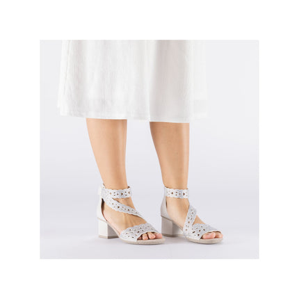 Rieker 64657-80 Silver Ladies Smart Heeled Open Toe Sandals