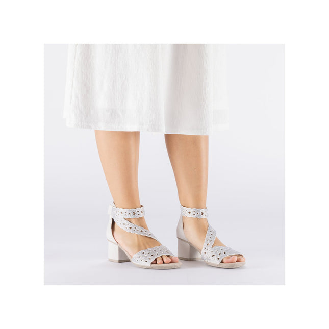 Rieker 64657-80 Silver Ladies Smart Heeled Open Toe Sandals